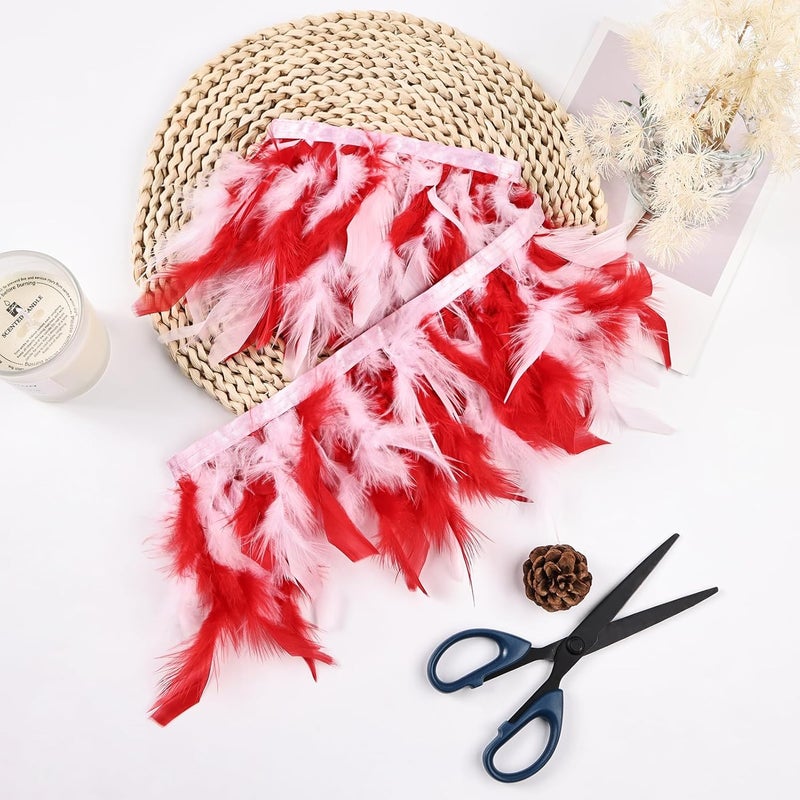 MAOFENG 2 Yards Natural Turkey Feathers Trim Sewing Fringe Fashion Dress Sewing 4-6inch for DIY Handicrafts Costumes Decoration,Red+White - Image 5